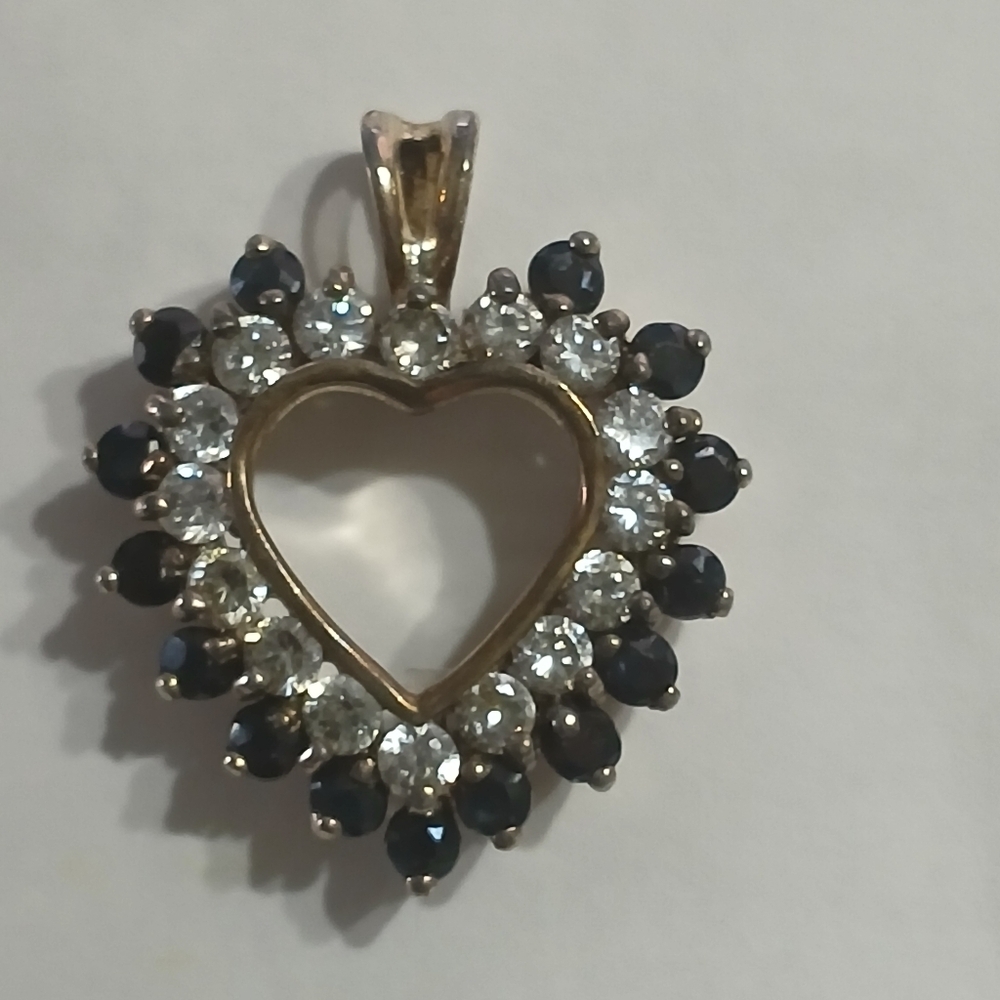 Elegant Heart-Shaped Pendant with Blue and Silver Accents, With gold Chain